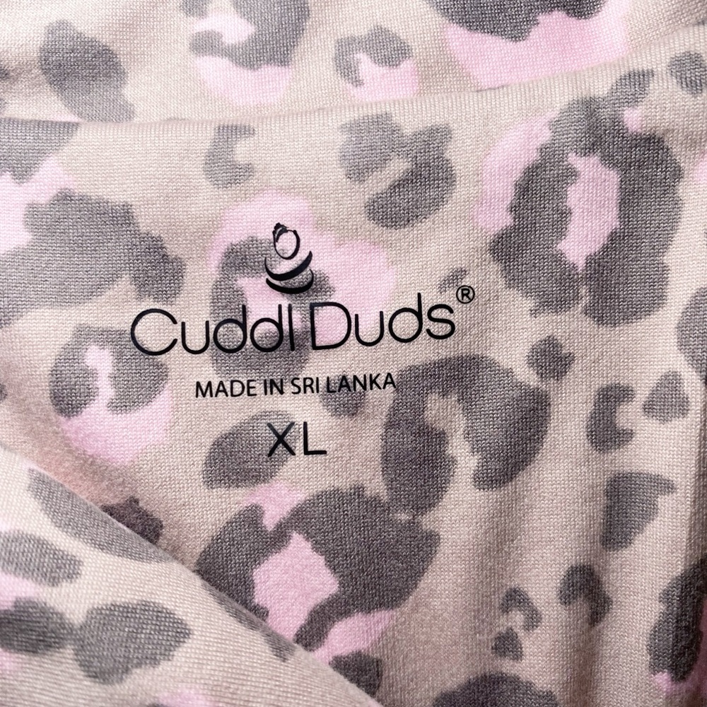 Cuddl Duds Pink and Tan Leopard Button Down Pajama Top - Picture 7 of 12